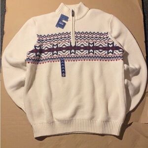 Izod Men's Cream and Navy Patterned Zip-Up Sweater